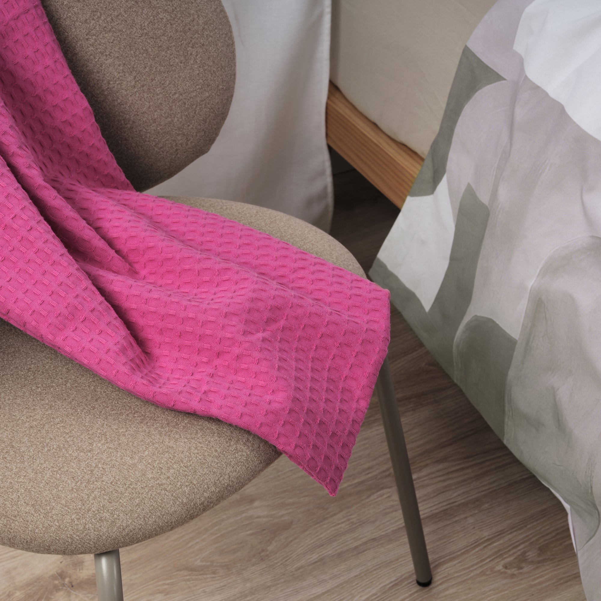 Plaid Gaufré 100% coton Fuchsia